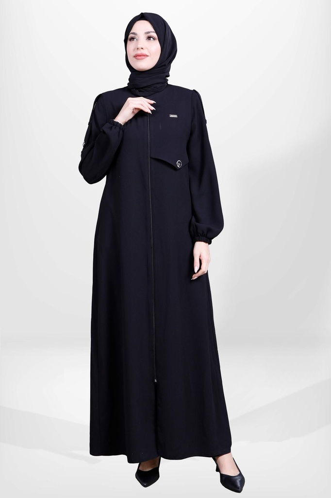 [24FRCY3885-10010] 3885 Zippered Epaulette Sleeve Elasticated Farajah (black, 38)