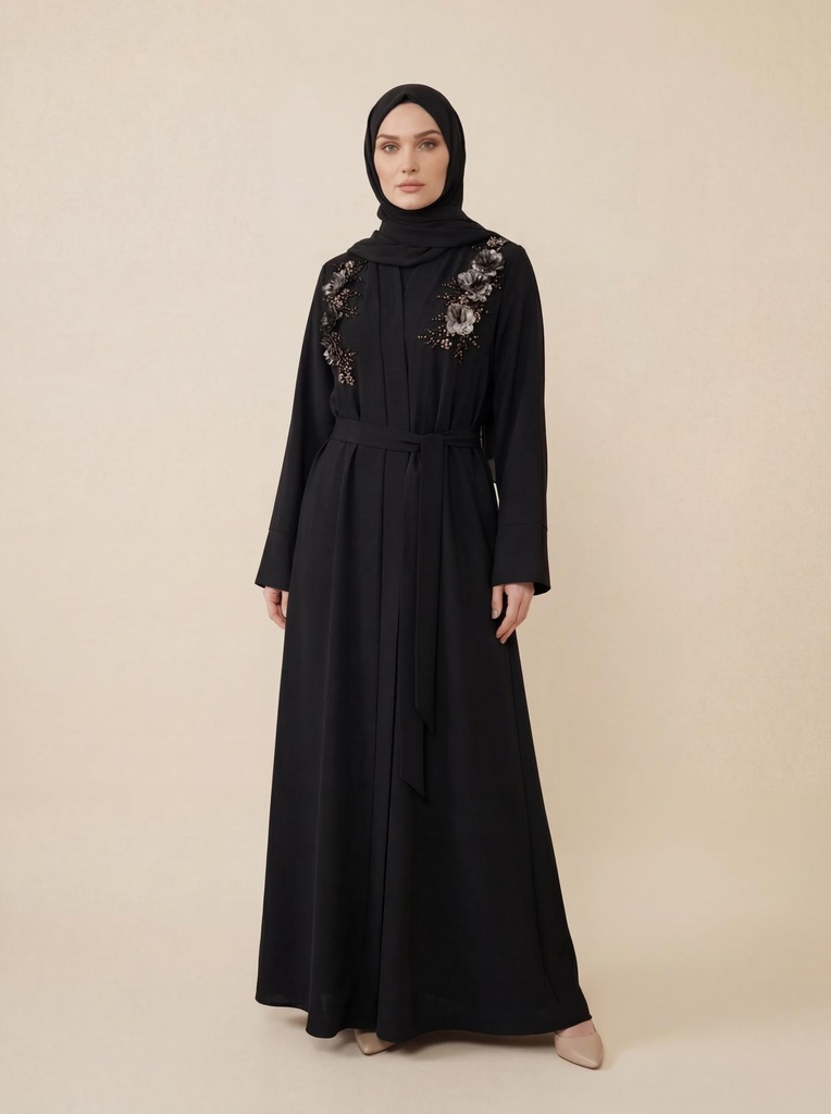 [26ABAY9679-10010] 9679 With Accessories Abaya (black, 38)