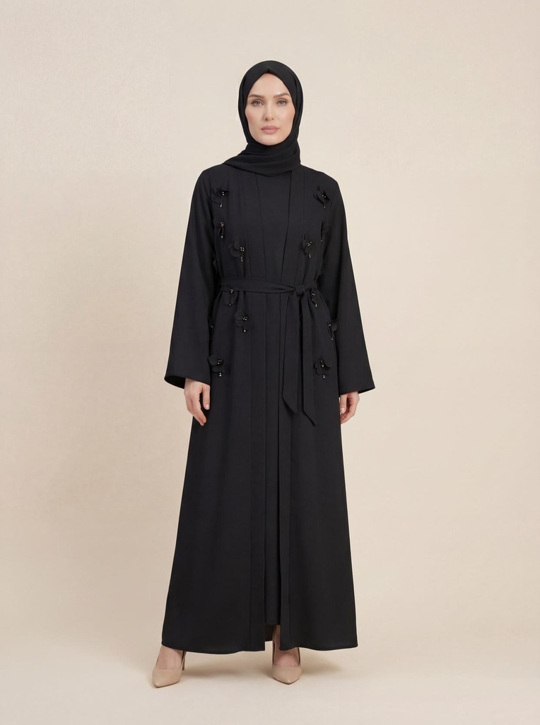[26ABAY9618-10010] 9618 Güllü abaya (qora, 38)