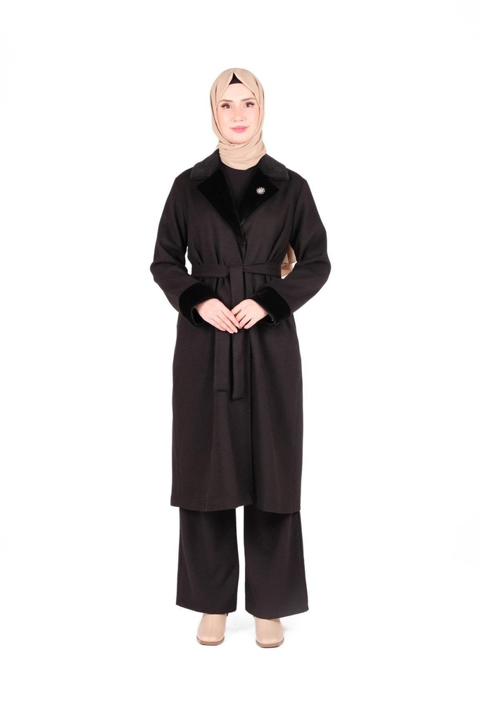 [26KBNK9484-10011] Collar Brooch Detailed and Fur-Trimmed Coat 9484 (40)