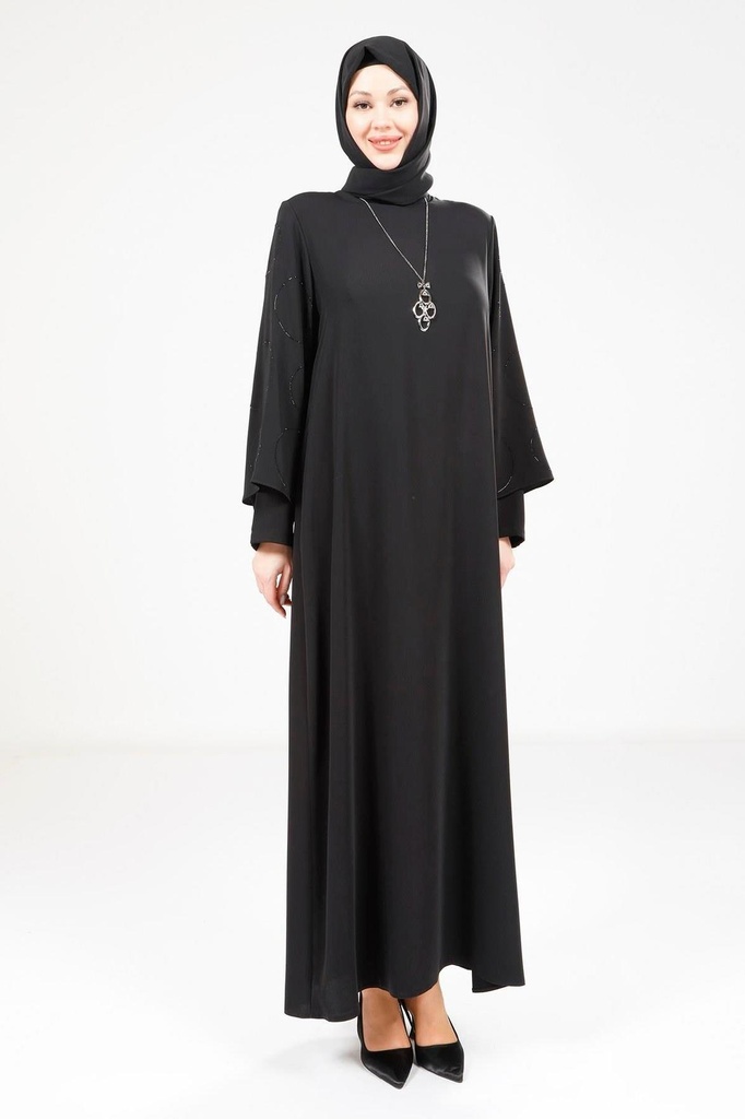 [25ELBY9292-10011] 9292 Sleeve Rhinestone Kolyeli Dress (black, 40)