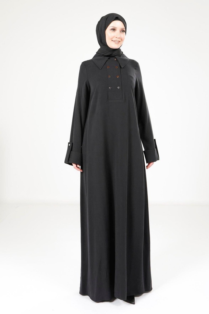 [25ELBY9215-10010] 9215 Collared and Button Detailed Dress (black, 38)