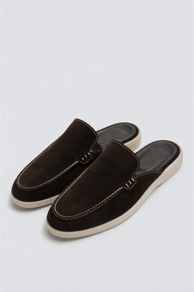 [A26YAYK012-Kahve-40] Thick Soled %100 Suede Clog Sandals (40)
