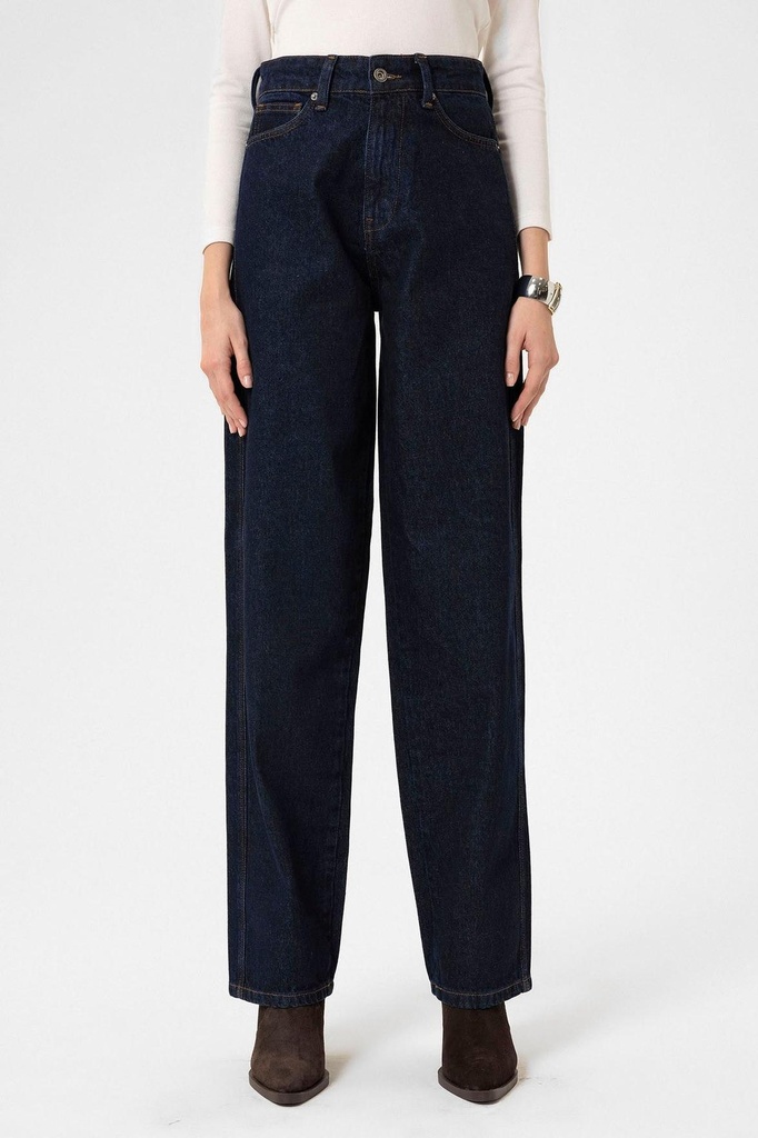 [BA24Y207-Koyu Mavi-34] Antioch Women's High-Waisted Denim Trousers (34)