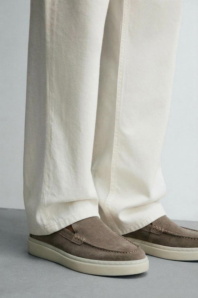 [A26YAYK005-Vizon-40] Antioch Stitched Burunlu Suede Leather Loafers (40)