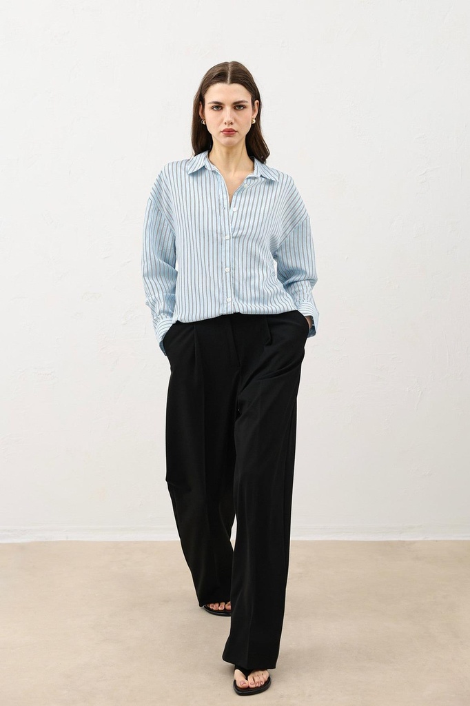 [BA26Y129-Mavi-XS] Antioch Oversize Striped Women's Shirt (XS)