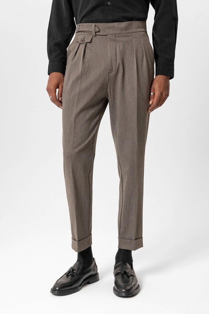 [A24Y2774-Açık Kahve-29] Antioch Buckle Detailed High-Waisted Men's Trousers (29)