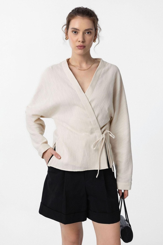 [BA25Y104-Beyaz-XS] Antioch на завязке Kimono женский рубашка (белый, XS)