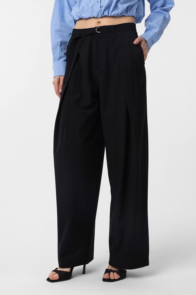 [BA25Y220-Siyah-34] Antioch Belted Pleated Women's Trousers (black, 34)