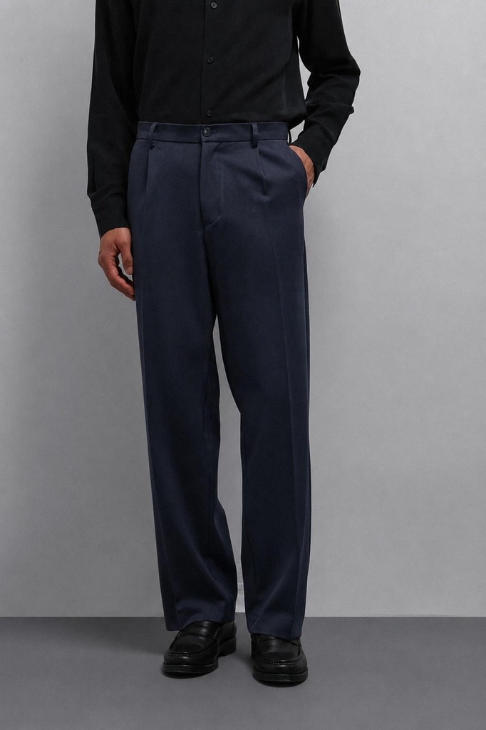 [A25Y2827-Koyu Lacivert-S] Antioch Relaxed Fit Baggy Pleated Men's Trousers (S)