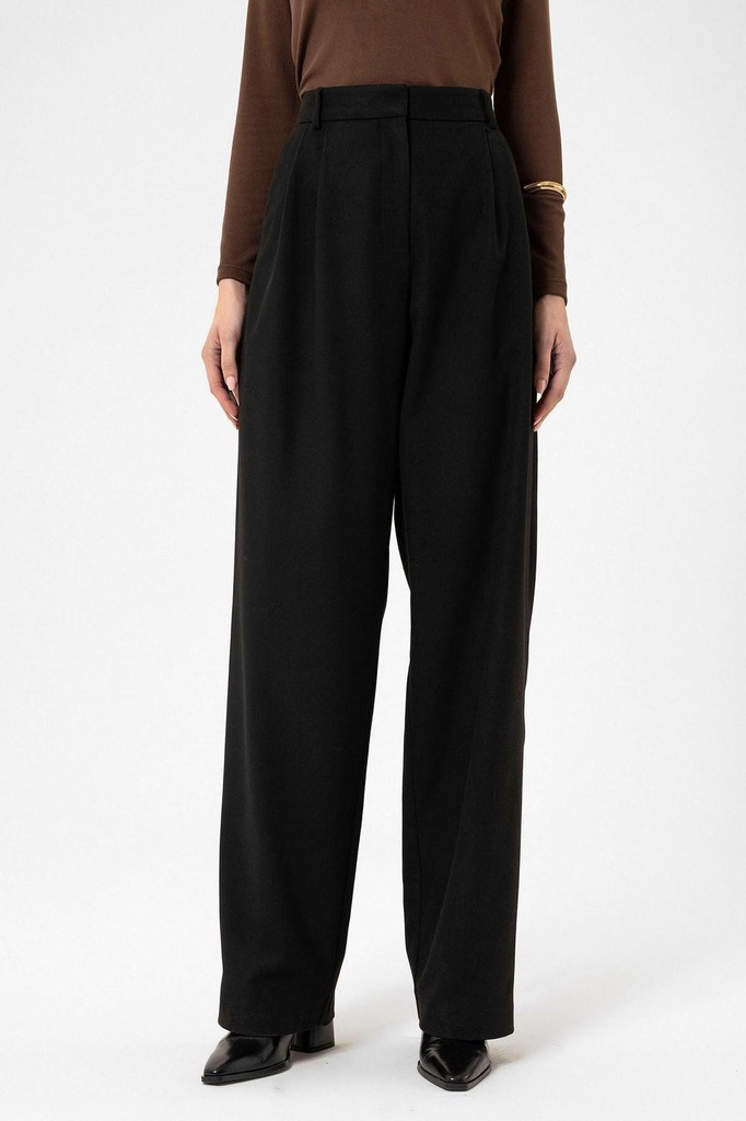 [BA24Y205-Siyah-XS] Women's High-Waisted Dart Detailed Straight Fit Trousers (XS)