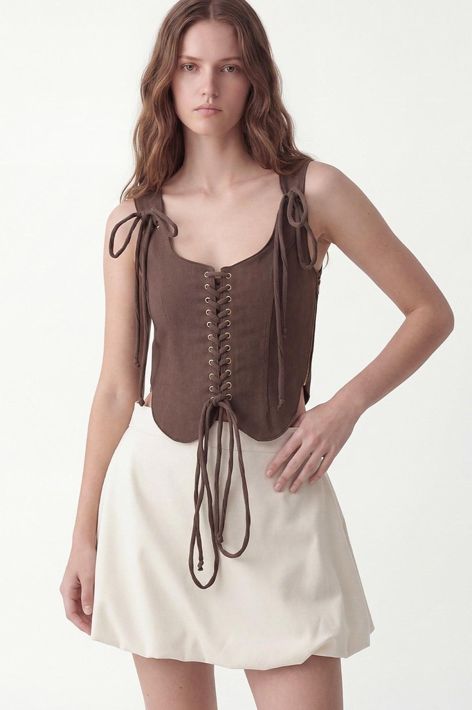 [BA26Y944-Kahve-S] Zippered Korse Tarzı Top (coffee, S)