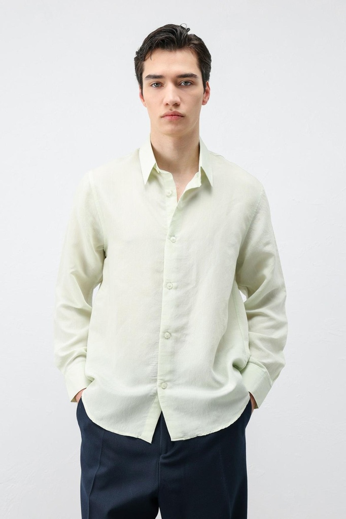 [A26Y10166-Su Yeşili-5] Modal-Blend Striped Men's Shirt (S)