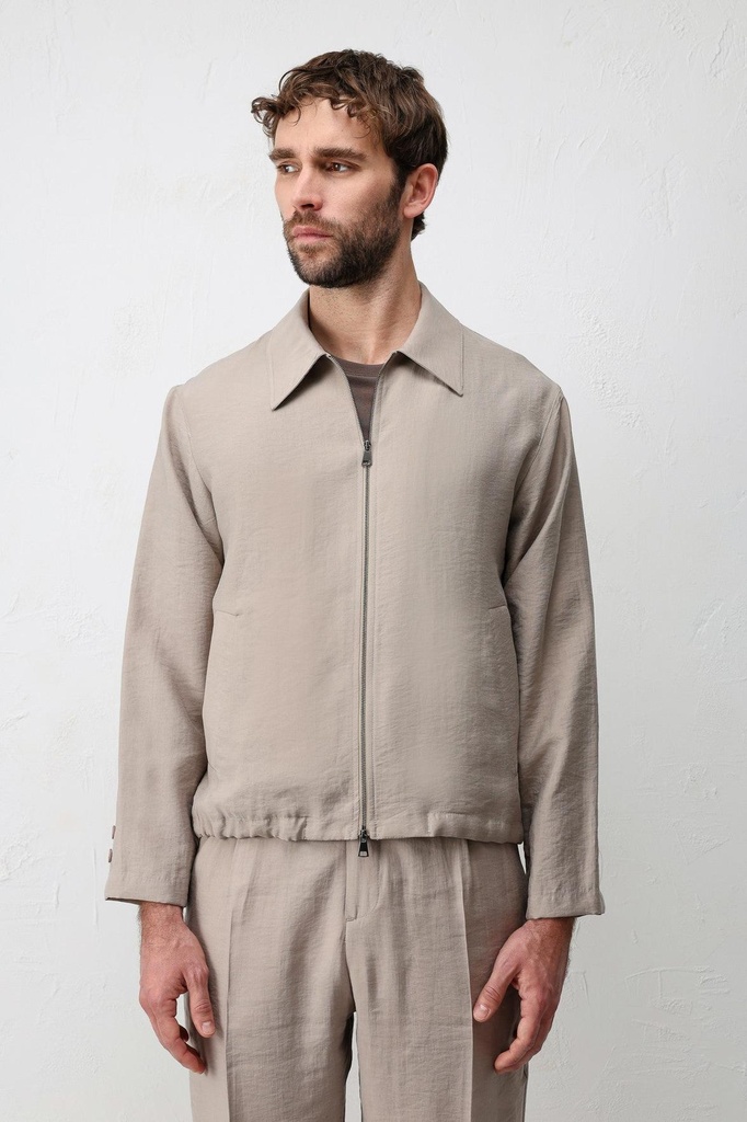 [A26Y8347-Koyu Bej-5] Lyocell Blend Summer Men's Jacket (dark beige, S)