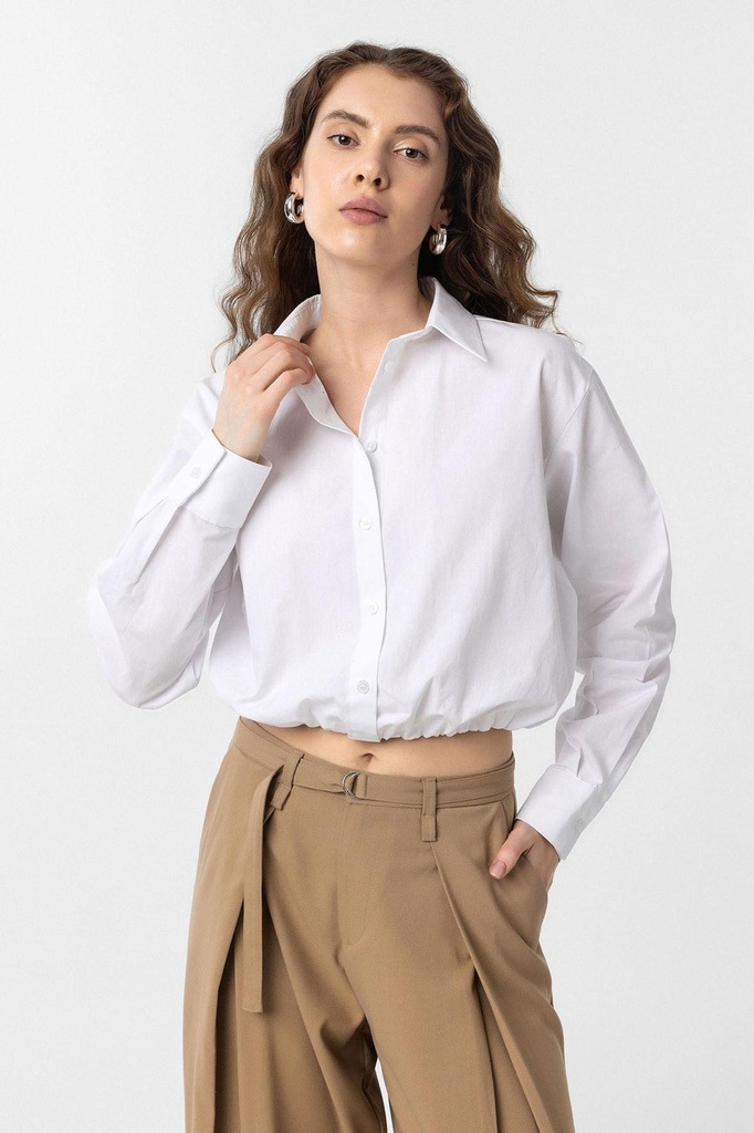 [BA25Y105-Beyaz-XS] Antioch Cropped Poplin Women's Shirt (XS)