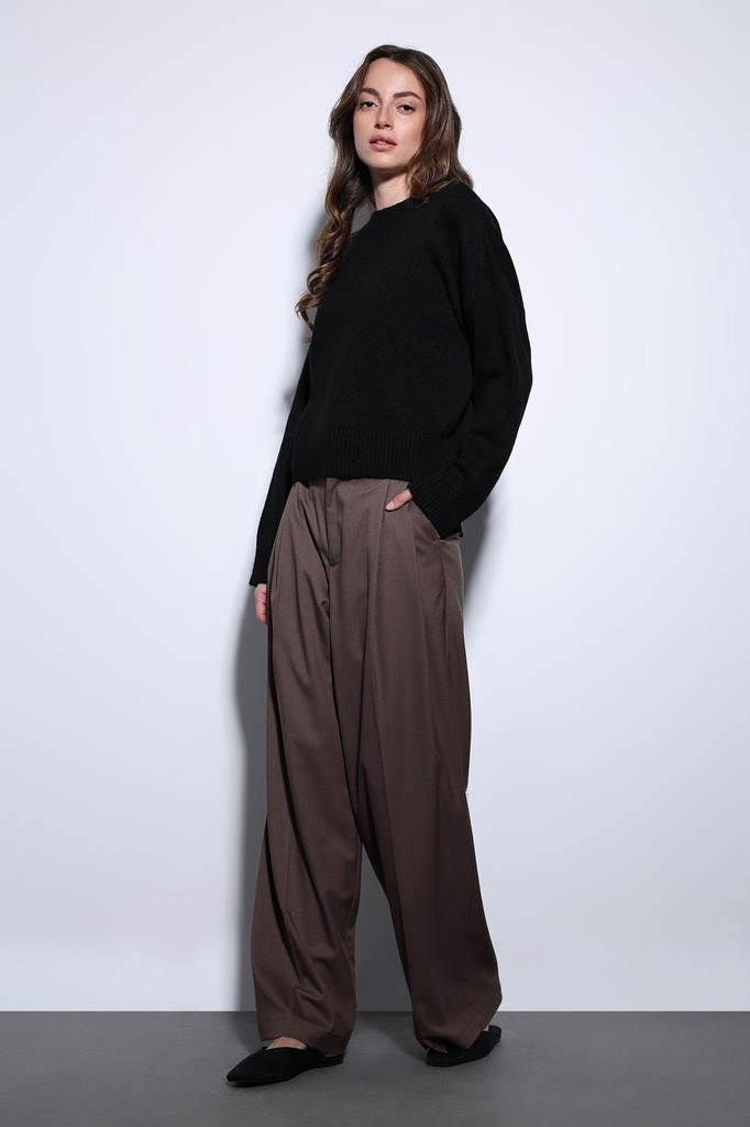 [BA25Y251-Kahve-XS] Antioch Pleated Palazzo Women's Trousers (XS)