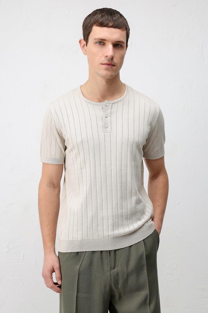 [A26Y3173-Taş-S] fakturali erkaklar trikotaj futbolka (tosh rangi, S)