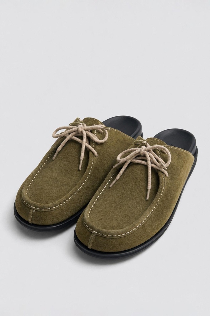 [A26YAYK013-Haki-40] %100 замша на завязках сабо (40)