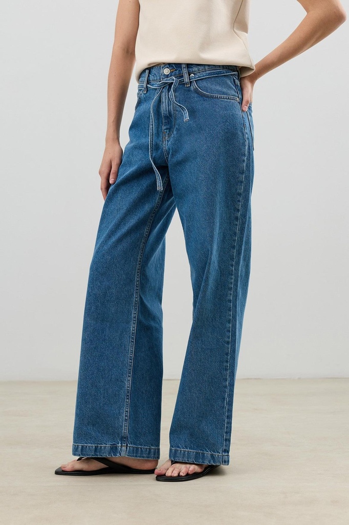 [BA26Y283-Açık Mavi-34] Antioch Tie-Up Wide-Leg Women's Denim Trousers (light blue, 34)