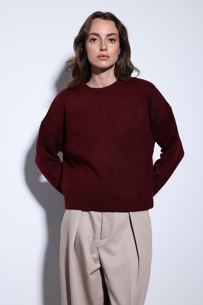 [BA25Y305-Bordo-S/M] Antioch Wool-Blend Women's Sweater (burgundy, S/M)