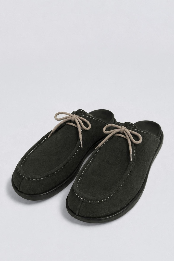 [A26YAYK013-Gri-40] %100 Suede Laced Clog Sandals (40)
