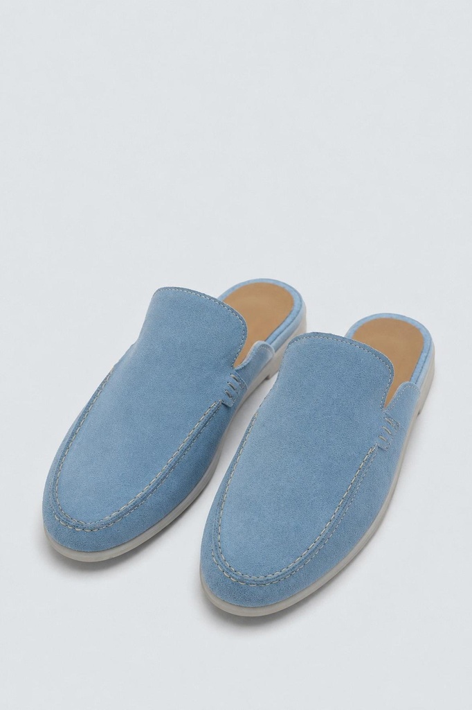 [A26YAYK012-Bebe Mavi-40] Thick Soled %100 Suede Clog Sandals (40)