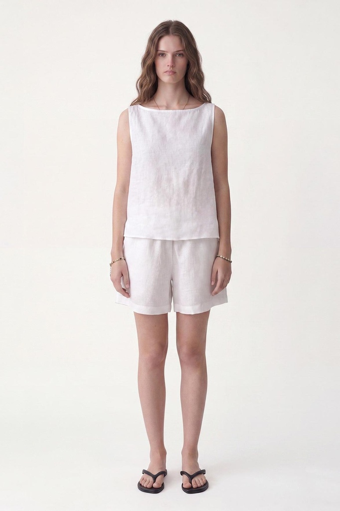 [BA26YTKM097-Beyaz-S] 100% Linen Shorts Set (white, S)