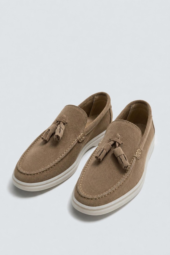 [A26YAYK017-Bej-40] с кисточками %100 замша лоферы (40)