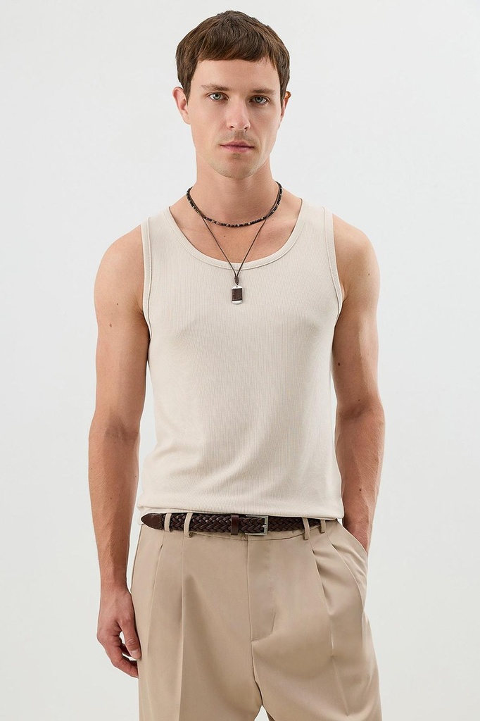 [A26Y9462-Bej-5] Men's Basic Corduroy Tank Top (S)