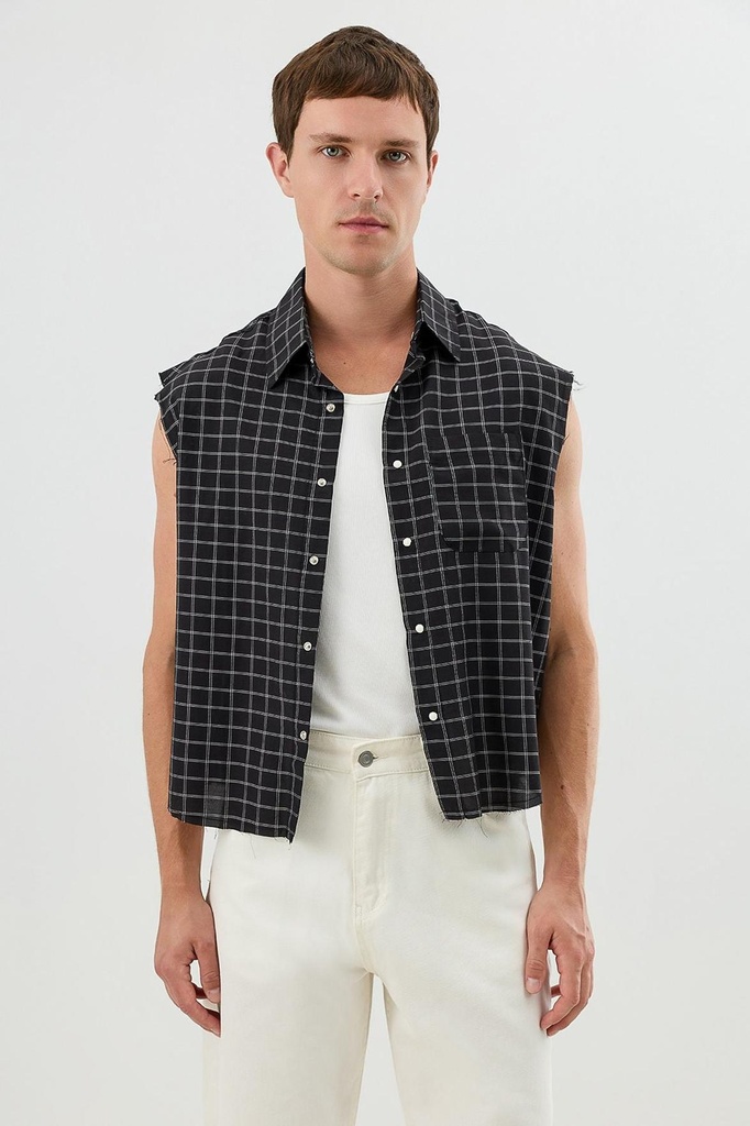 [A26Y10198-Siyah-5] Boxy Fit Men's Sleeveless Men's Shirt (black, S)