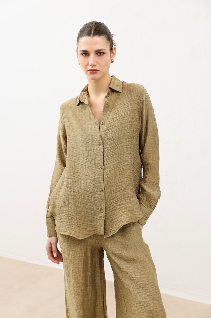 [BA26Y125-Haki-5] Flowing Muslin Women's Shirt (S)