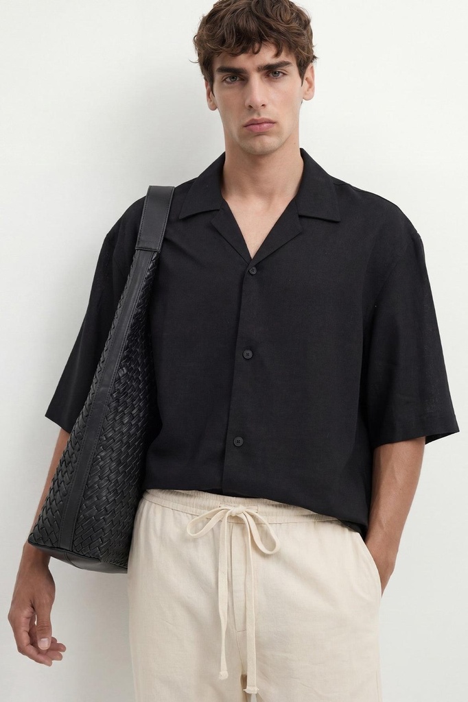 [A26Y10179-Siyah-5] Linen-Blend Men's Shirt (S)
