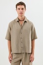Linen-Blend Striped Relaxed Fit Men's Short Sleeve Shirt