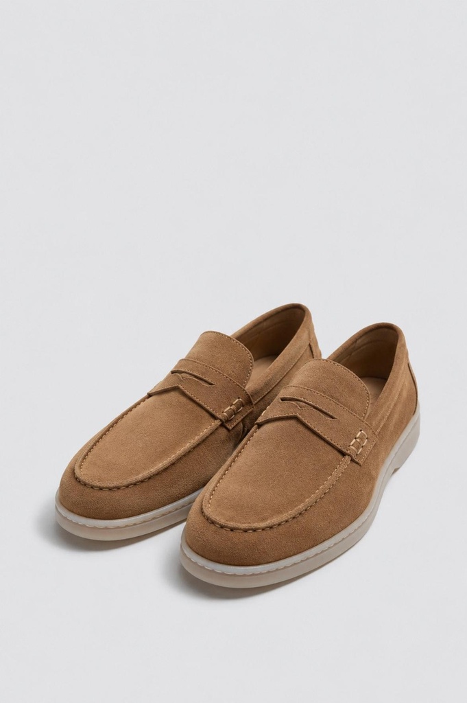 [A26YAYK016-Bej-40] Thick Soled %100 Suede Loafers (40)