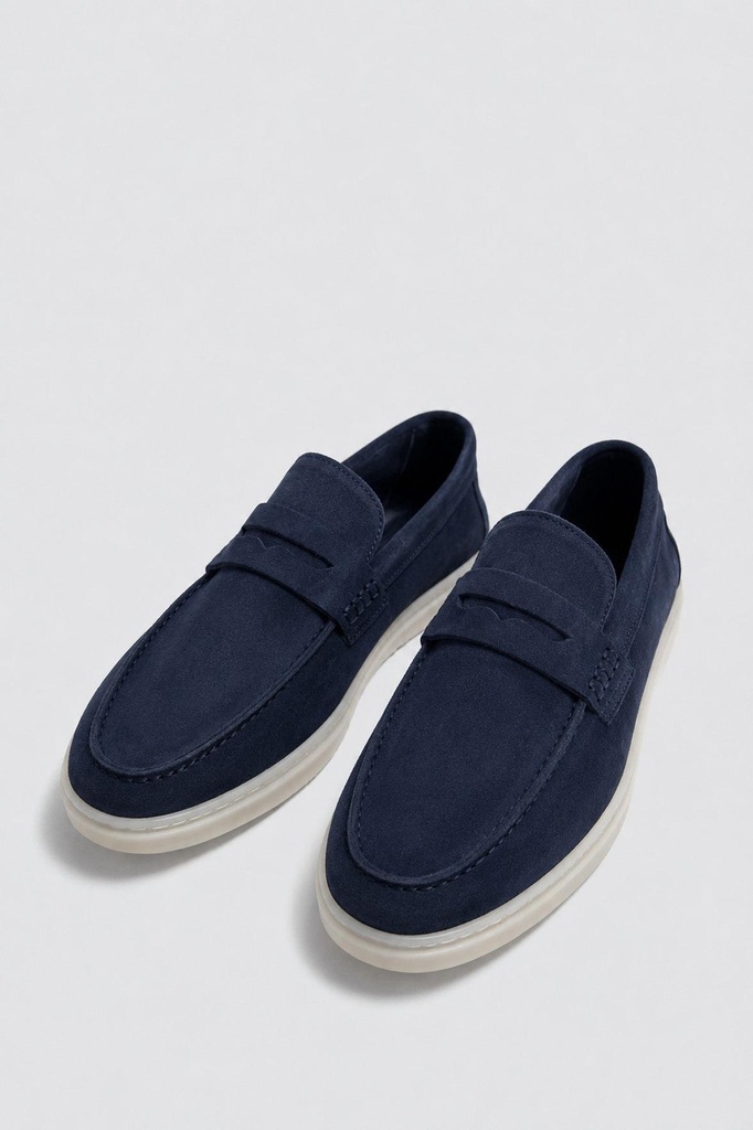 [A26YAYK016-Lacivert-40] Thick Soled %100 Suede Loafers (40)