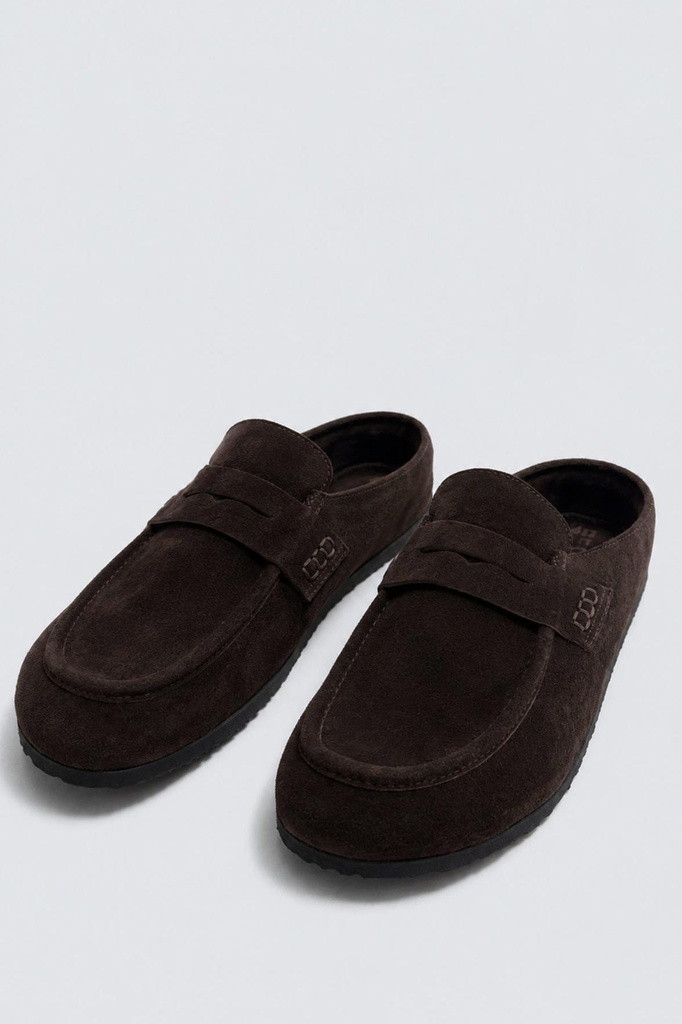 [A26YAYK009-Kahve-40] %100 Suede Clog Sandals Slippers (40)