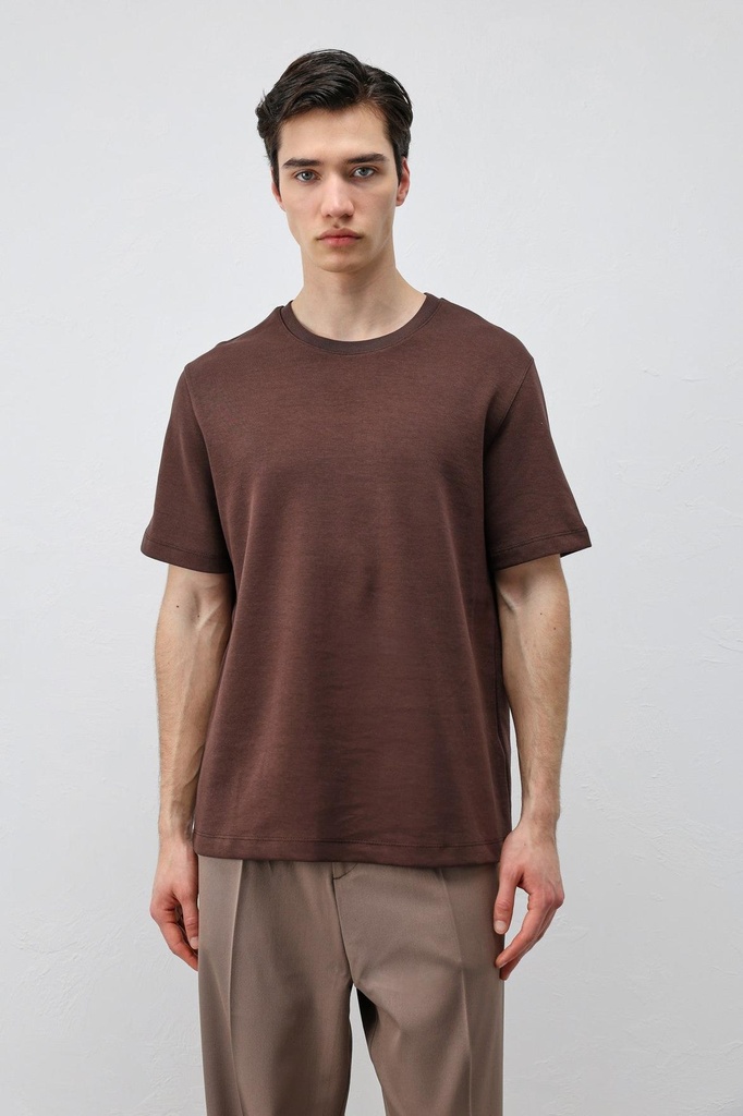 [A26Y9439-Koyu Kahve-5] Regular Fit Basic Men's T-Shirt (S)
