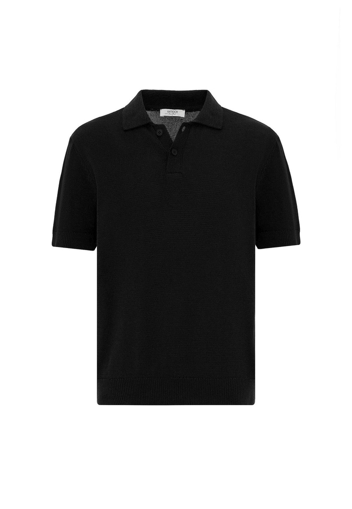 [A25Y3140-Siyah-5] 100% paxta polo yoqa trikotaj futbolka (S)
