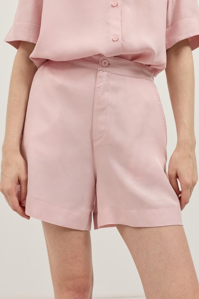 [BA26YTKM079-Pudra-5] 100% Lyocell Shirt Shorts Women's Set (S)