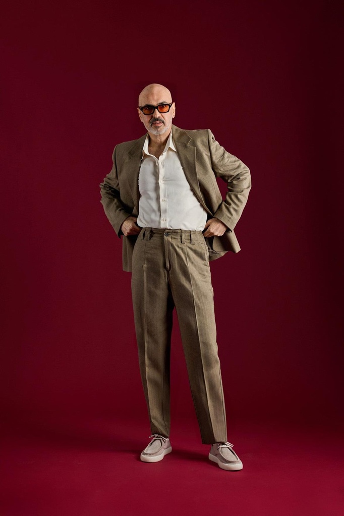 Antioch Linen-Blend Herringbone Patterned Men's Trousers (S)