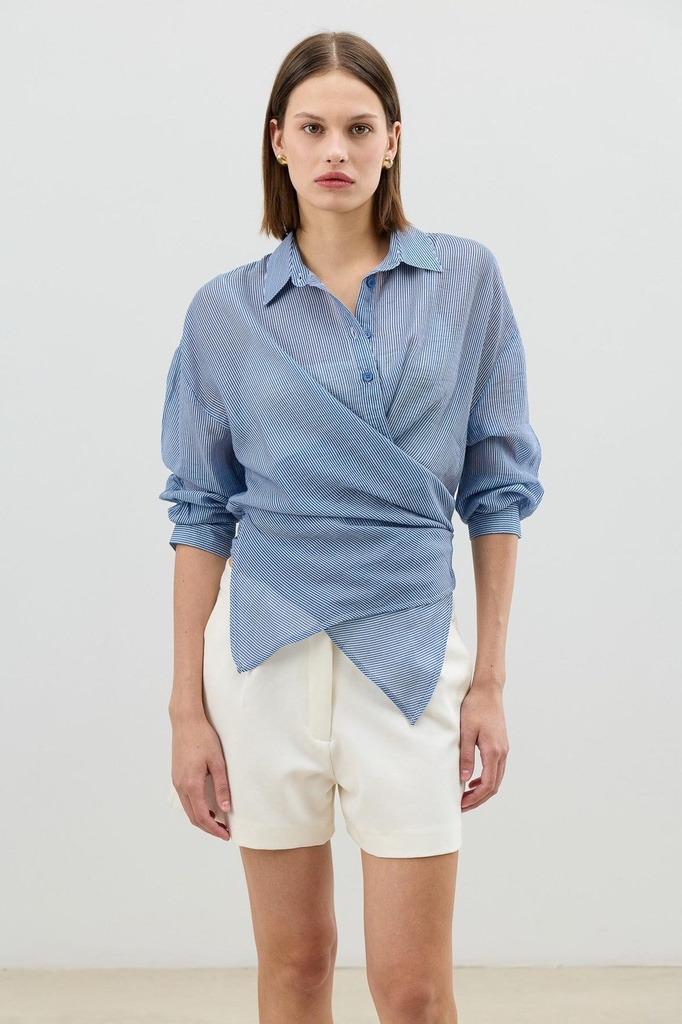 Antioch двубортный в полоску женский рубашка (S)