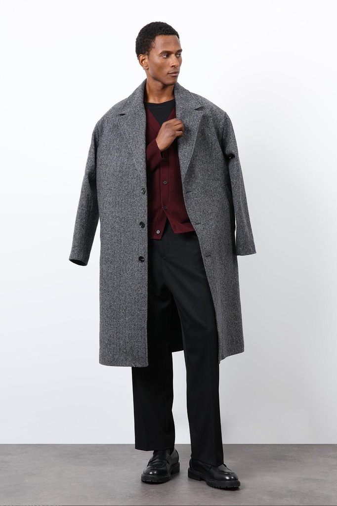 Antioch Relaxed Fit Herringbone Patterned Men's Coat (gray, S)