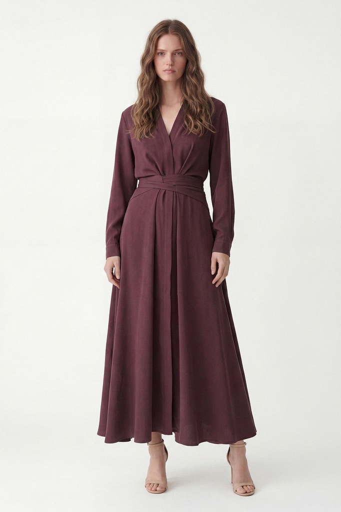 Antioch 100% Lyocell Belted Women's Dress (burgundy, S)