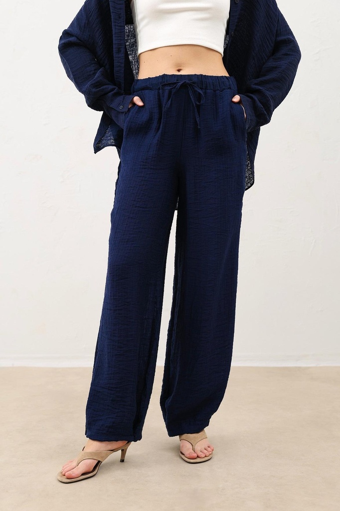 [BA26Y273-Lacivert-5] Antioch Adjustable Leg Flowing Women's Trousers (S)