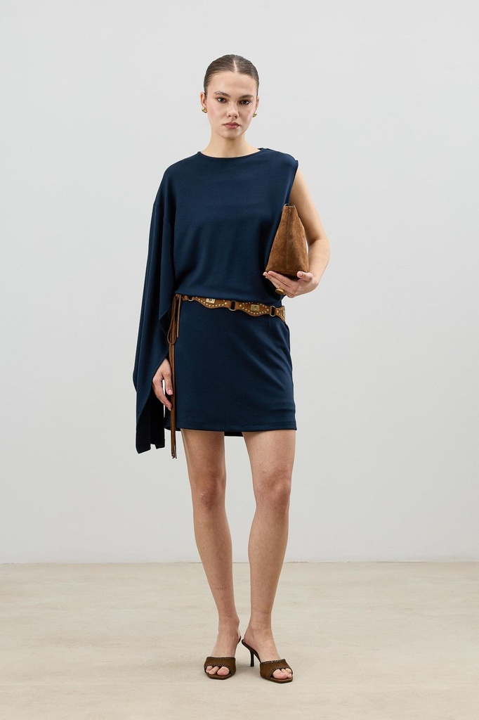 [BA26YTKM070-Lacivert-5] Asymmetric Single Sleeved Women's Set (S)