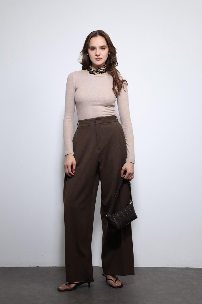 [BA25Y251-Koyu Kahve-XS] Antioch burmali palazzo ayollar shim (XS)