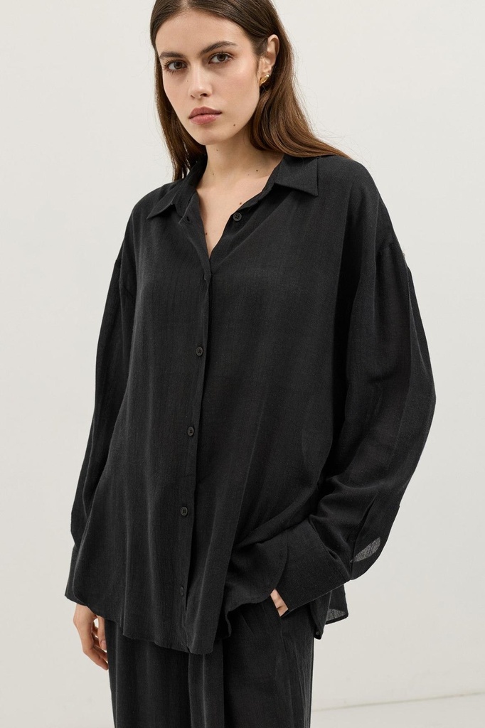 [BA26Y154-Siyah-5] Antioch свободный крой лиоцелл женский рубашка (чёрный, S)