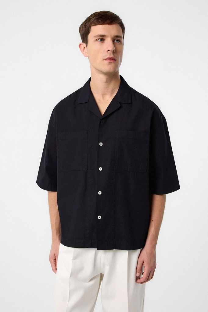 [A25Y10132-Siyah-M] Antioch Relaxed Fit Short Men's Shirt (M)