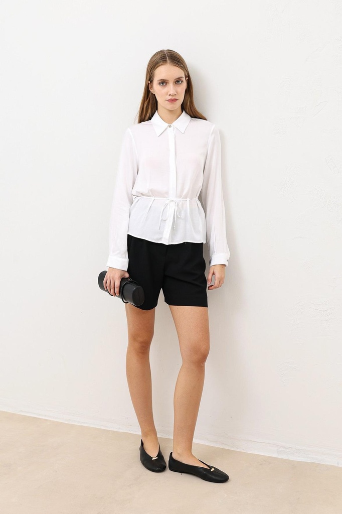 [BA26Y124-Ekru-M] Antioch Waist Tie-Up Women's Shirt (M)