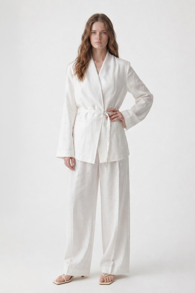[BA26Y443-Ekru-M] Antioch Linen-Blend Women's Blazer Jacket (M)